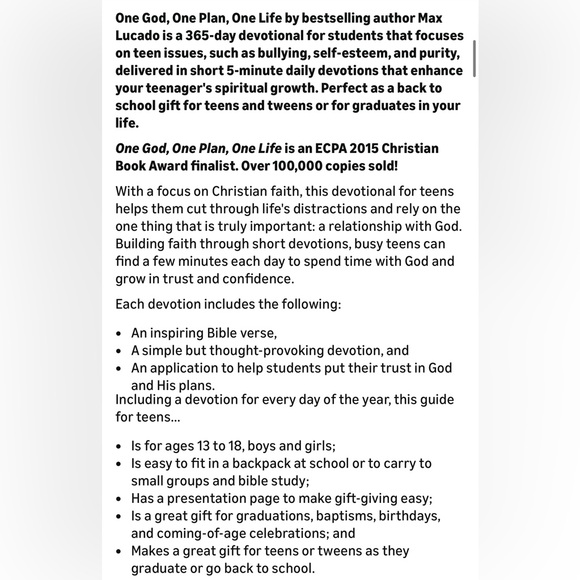 One God, One Plan, One Life: A 365 Devotional (a Teen Devotional to Inspire Fait - Picture 7 of 7